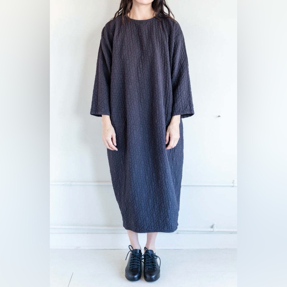 Black Crane Quilted Long Bud Dress in Natural